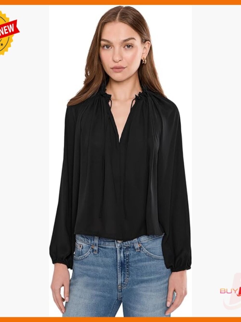 Long Sleeve Blouse with Spread Collar, Regular Fit, Machine Washable